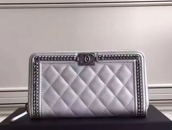 Chanel Le Boy Long Wallet Light Grey Calfskin for Sale