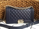 Chanel Le Boy Navy Blue Lambskin Silver Hardware for Sale