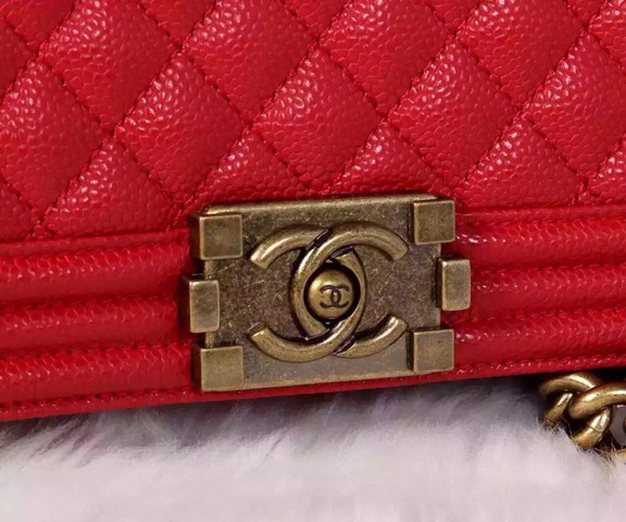 Chanel Le Boy Red Caviar Antique Brass Hardware for Sale