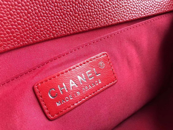 Chanel Le Boy Red Caviar Antique Silver Hardware for Sale