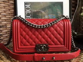 Chanel Le Boy Red Caviar Antique Silver Hardware for Sale