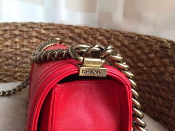 Chanel Le Boy Red Pearl Fish Antique Brass Chain for Sale