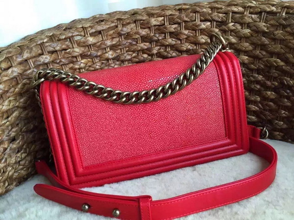 Chanel Le Boy Red Pearl Fish Antique Brass Chain for Sale