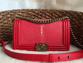 Chanel Le Boy Red Pearl Fish Antique Brass Chain for Sale