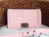 Chanel Le Boy Sakura Pink Chevron Lambskin Silver Hardware for Sale