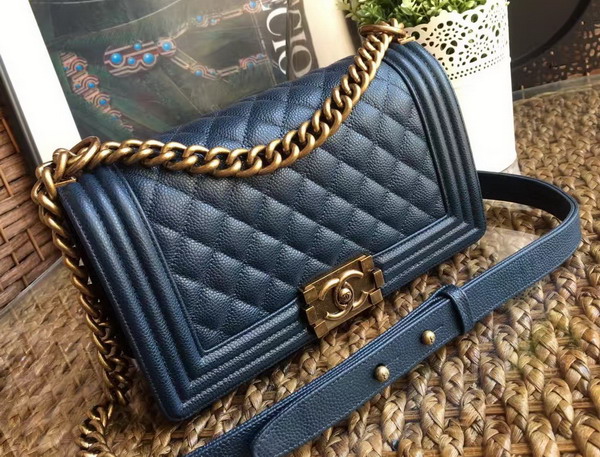 Chanel Le Boy Sapphire Blue Caviar Leather Gold Hardware for Sale