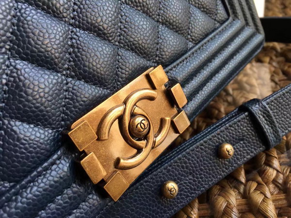 Chanel Le Boy Sapphire Blue Caviar Leather Gold Hardware for Sale