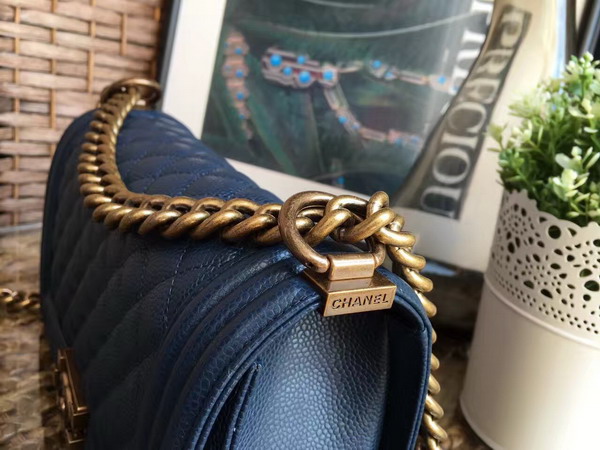 Chanel Le Boy Sapphire Blue Caviar Leather Gold Hardware for Sale