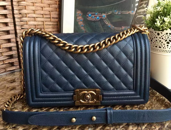 Chanel Le Boy Sapphire Blue Caviar Leather Gold Hardware for Sale