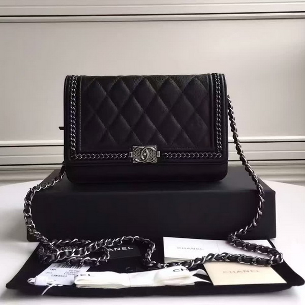 Chanel Le Boy Wallet On Chain Black Calfskin for Sale