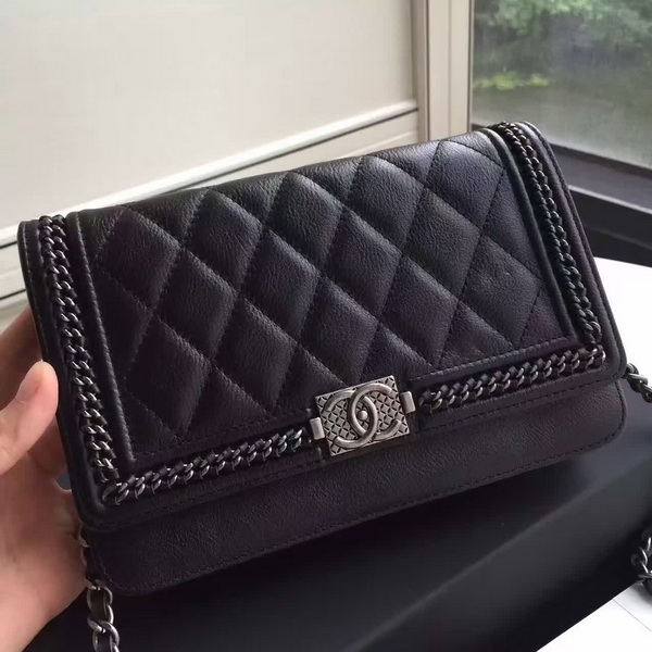 Chanel Le Boy Wallet On Chain Black Calfskin for Sale