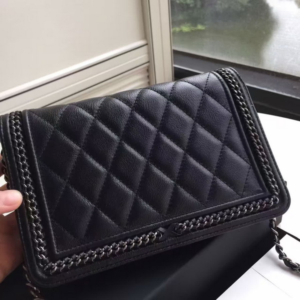 Chanel Le Boy Wallet On Chain Black Calfskin for Sale