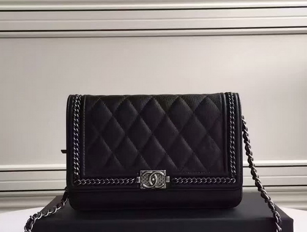 Chanel Le Boy Wallet On Chain Black Calfskin for Sale