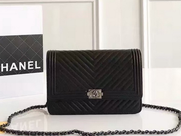 Chanel Le Boy Wallet On Chain Black Chevron Lambskin for Sale