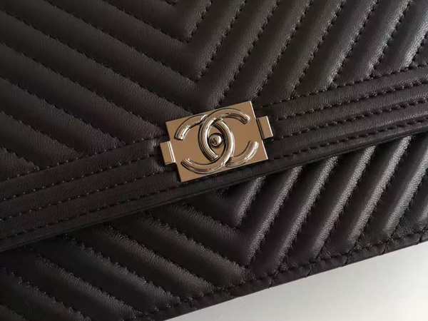 Chanel Le Boy Wallet On Chain Black Chevron Lambskin for Sale