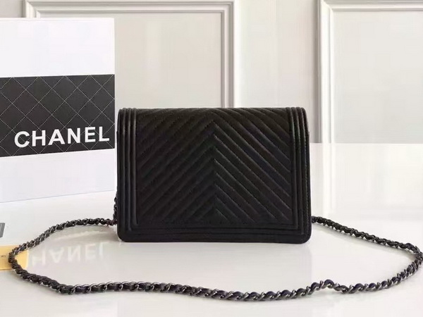 Chanel Le Boy Wallet On Chain Black Chevron Lambskin for Sale