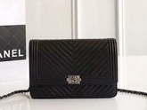 Chanel Le Boy Wallet On Chain Black Chevron Lambskin for Sale