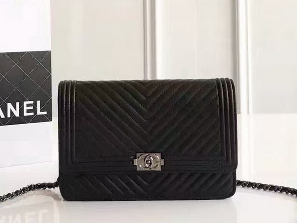 Chanel Le Boy Wallet On Chain Black Chevron Lambskin for Sale