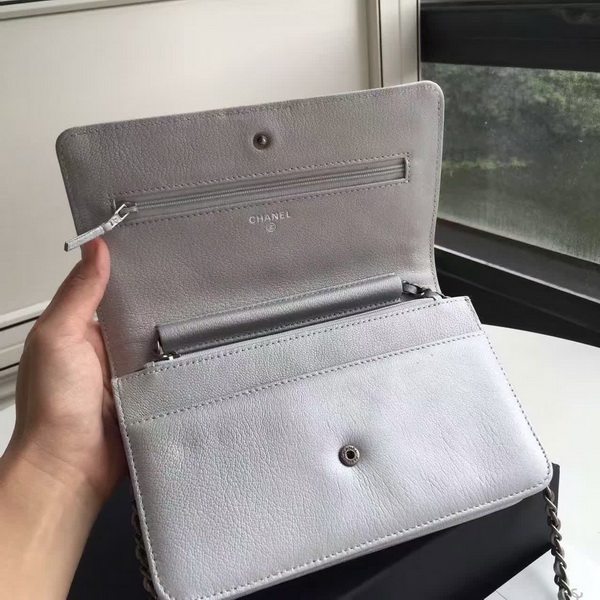 Chanel Le Boy Wallet On Chain Light Grey Calfskin for Sale