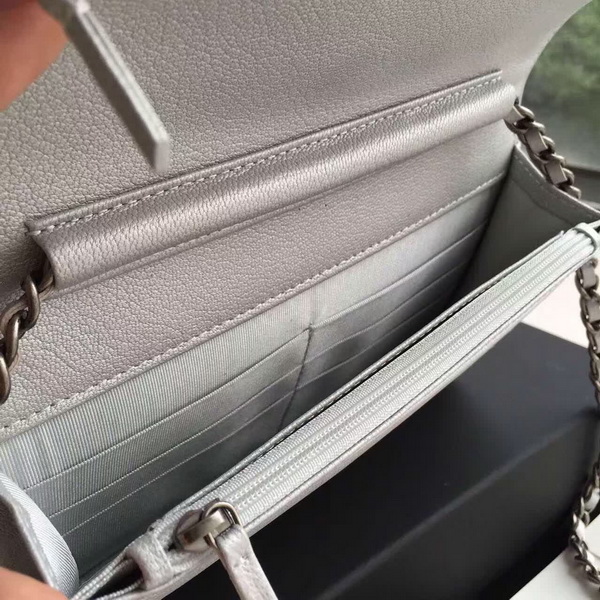 Chanel Le Boy Wallet On Chain Light Grey Calfskin for Sale