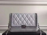 Chanel Le Boy Wallet On Chain Light Grey Calfskin for Sale