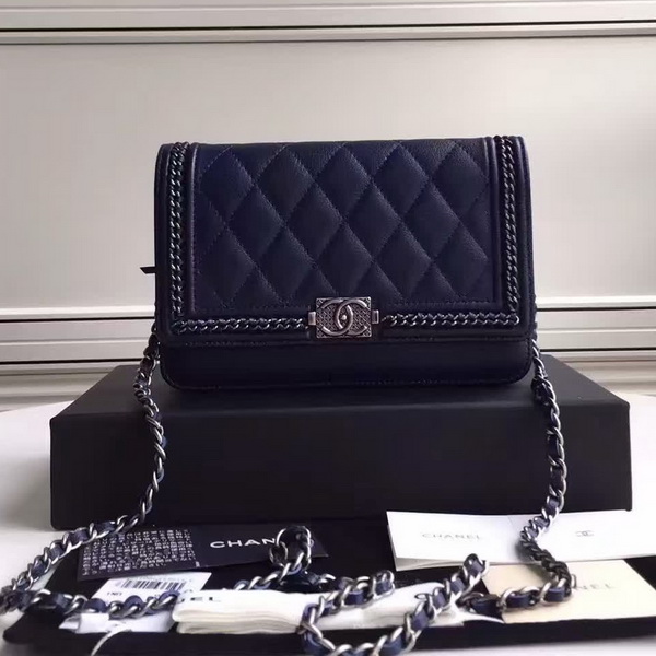 Chanel Le Boy Wallet On Chain Navy Calfskin for Sale