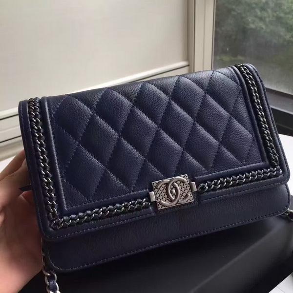 Chanel Le Boy Wallet On Chain Navy Calfskin for Sale