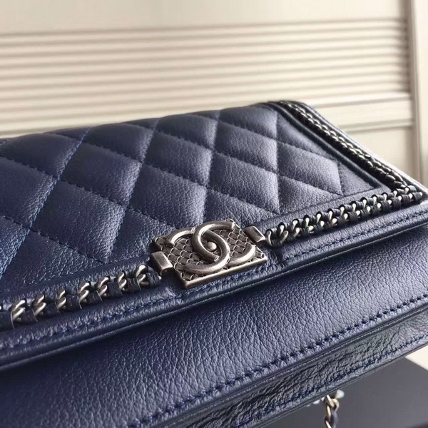 Chanel Le Boy Wallet On Chain Navy Calfskin for Sale