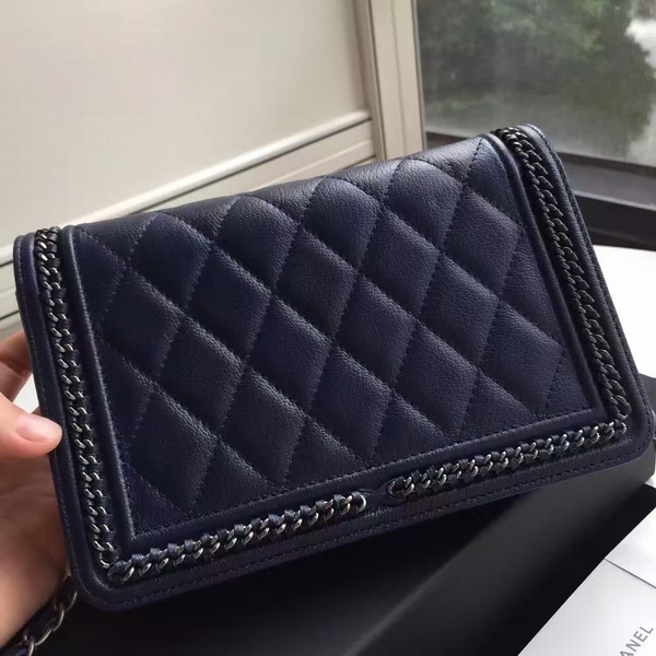 Chanel Le Boy Wallet On Chain Navy Calfskin for Sale