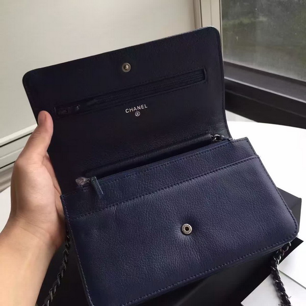 Chanel Le Boy Wallet On Chain Navy Calfskin for Sale