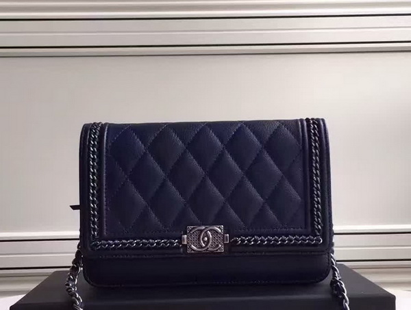 Chanel Le Boy Wallet On Chain Navy Calfskin for Sale