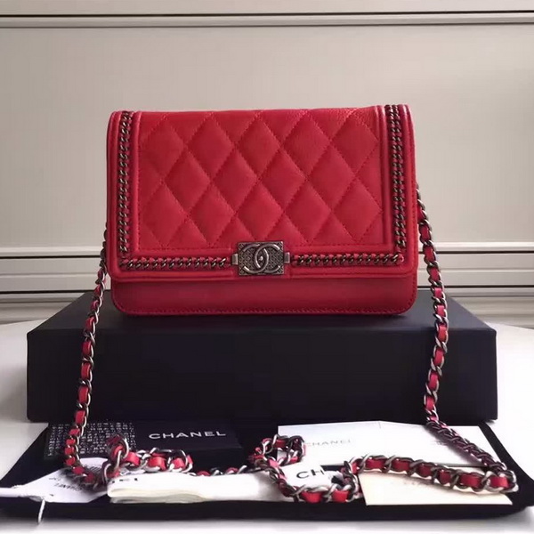 Chanel Le Boy Wallet On Chain Red Calfskin for Sale