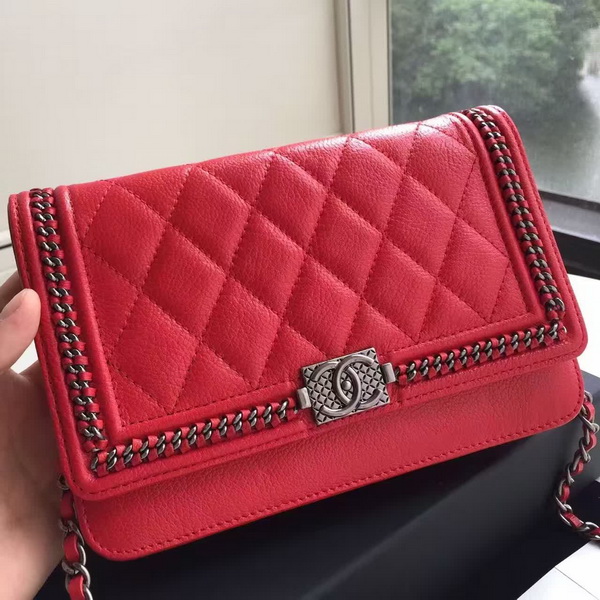 Chanel Le Boy Wallet On Chain Red Calfskin for Sale