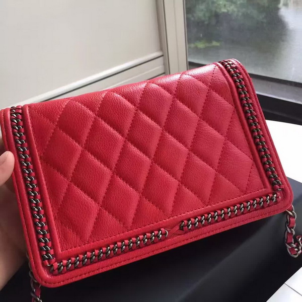 Chanel Le Boy Wallet On Chain Red Calfskin for Sale