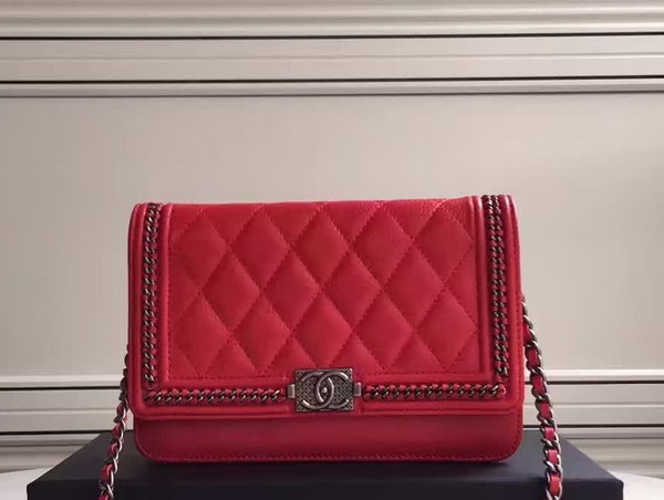 Chanel Le Boy Wallet On Chain Red Calfskin for Sale