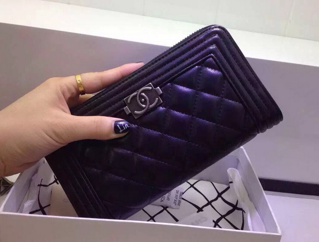 Chanel Le Boy Zipped Wallet Black Lambskin for Sale