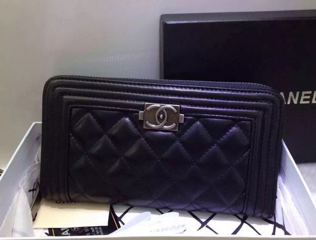 Chanel Le Boy Zipped Wallet Black Lambskin for Sale