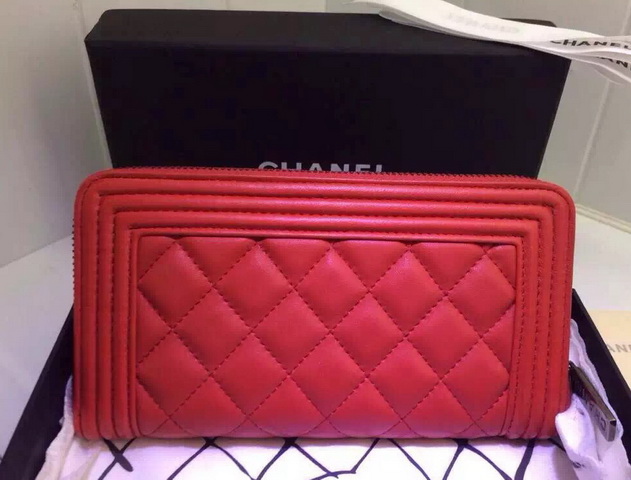 Chanel Le Boy Zipped Wallet Red Lambskin for Sale