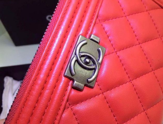 Chanel Le Boy Zipped Wallet Red Lambskin for Sale