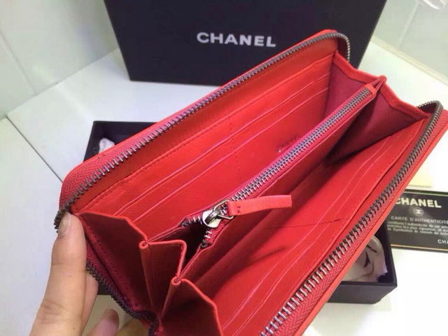 Chanel Le Boy Zipped Wallet Red Lambskin for Sale