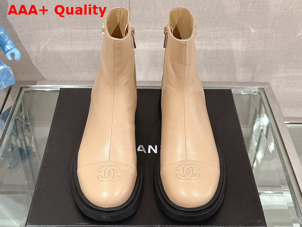 Chanel Leather Ankle Boot in Beige Replica