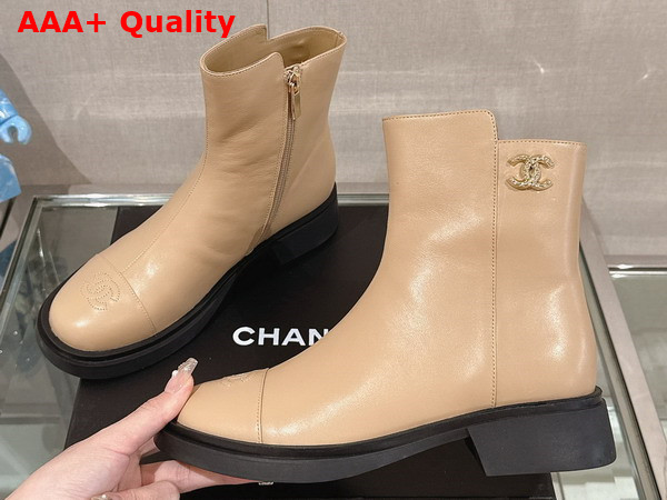 Chanel Leather Ankle Boot in Beige Replica