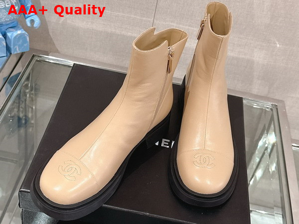 Chanel Leather Ankle Boot in Beige Replica