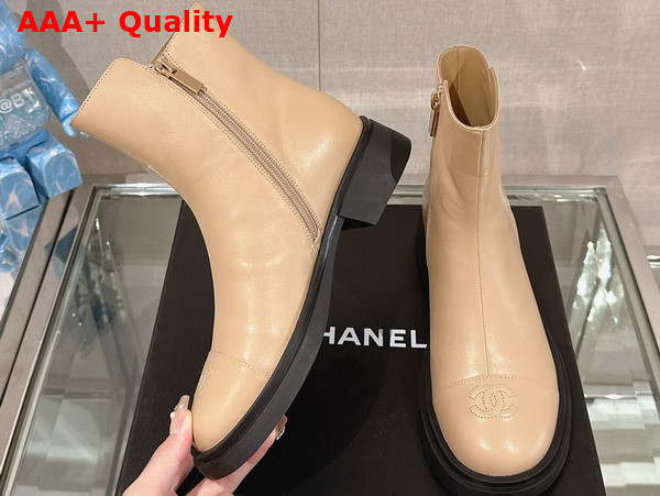 Chanel Leather Ankle Boot in Beige Replica