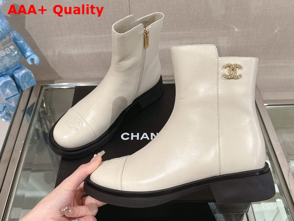 Chanel Leather Ankle Boot in White Replica