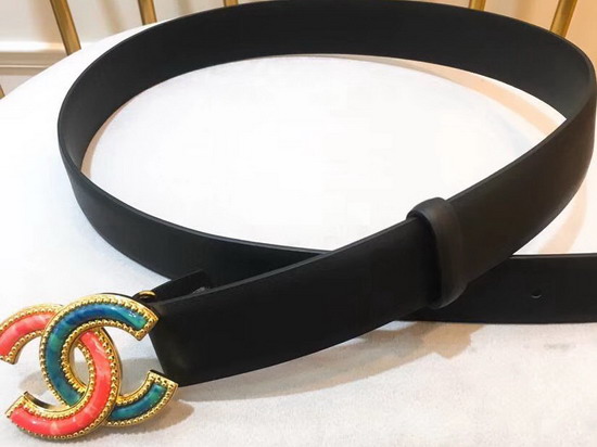 Chanel Leather Belt in Black with Multicolor CC Belt Buckle