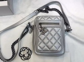 Chanel Leather Messenger Bag in Sivler for Sale