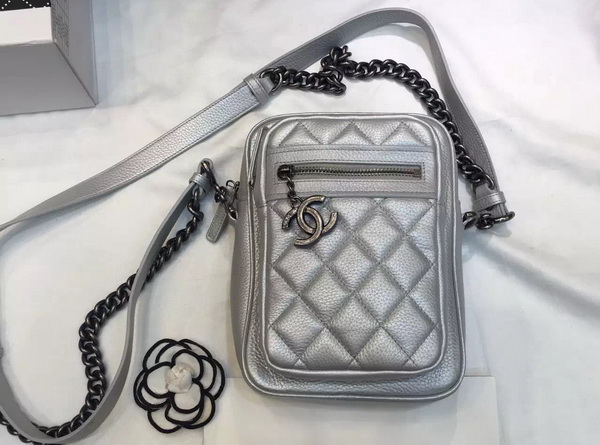 Chanel Leather Messenger Bag in Sivler for Sale