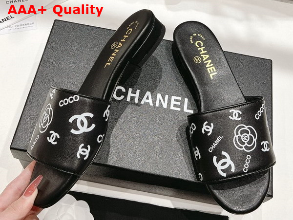 Chanel Leather Mule in Black Printed Lambskin Replica