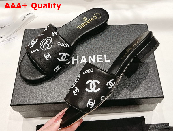 Chanel Leather Mule in Black Printed Lambskin Replica